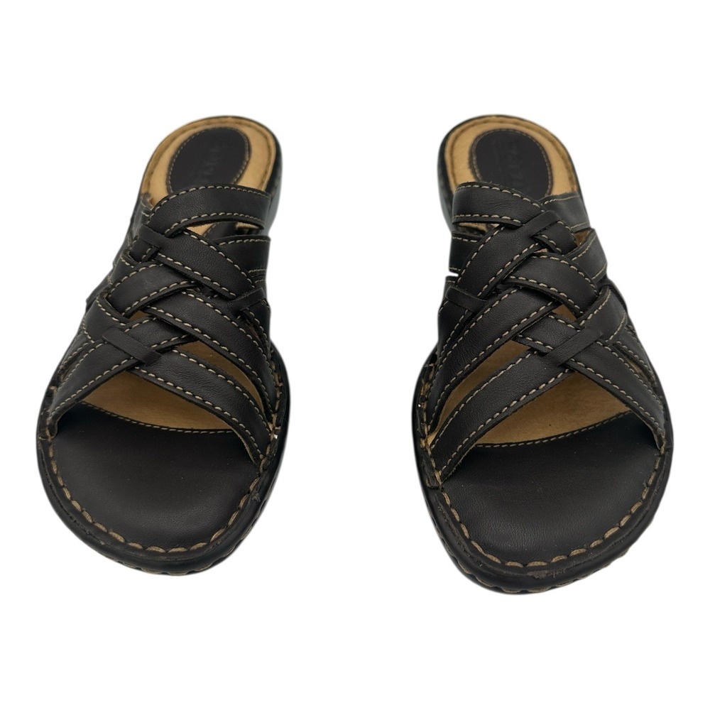 Born Woven Strap Wedge Sandals Dark Brown Leather Women Size 6 M W6056
